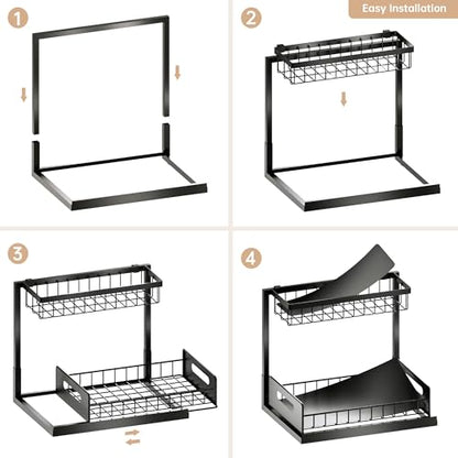 Under Sink Organizer and Storage 2 Pack, Slide Out Cabinet Organizer, Pull Out Sink Shelf for Kitchen Bathroom Laundry, Black