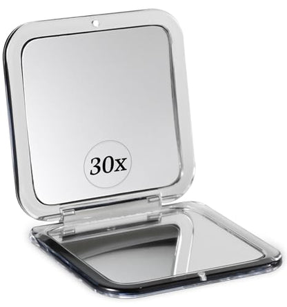 MIRRORVANA 30X Compact Magnifying Mirror for Travel, Handheld and Foldable Square Design - Lightweight Mini Pocket-Sized Magnified Mirror, Ideal for Purse or Handbag Use - 3.3" x 3.3" (Black)