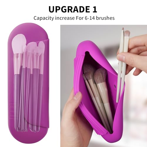 AGIKET Silicone Makeup Brush Holder Travel Cosmetic Bag：Soft Portable Cosmetic Face Brushes Holder with Upgrade Anti-Fall Out Magnetic Closure, Large Travel Makeup Brush Case - Bright Pink - color: Bright Pink, style: Brush Holder