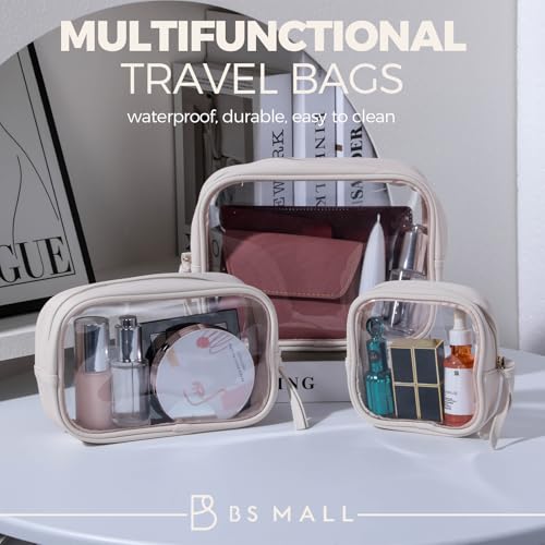 BS-MALL Toiletry Bag Waterproof Makeup Organizer Travel Size Clear - Makeup Cosmetic Organizer Water-resistant Portable Pouch PU Leather Washable Travel Essentials Makeup Bag 3 Pack