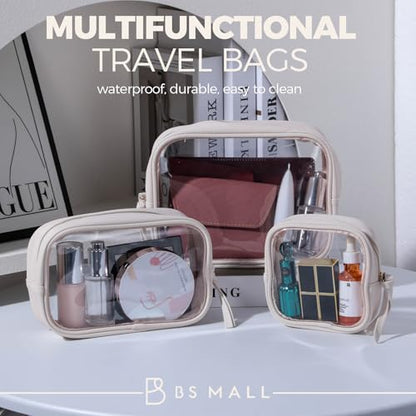 BS-MALL Toiletry Bag Waterproof Makeup Organizer Travel Size Clear - Makeup Cosmetic Organizer Water-resistant Portable Pouch PU Leather Washable Travel Essentials Makeup Bag 3 Pack