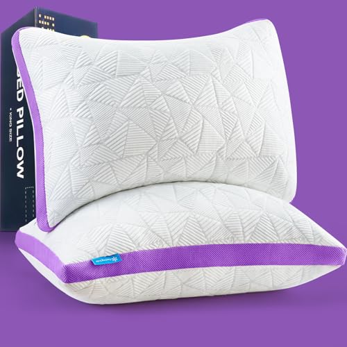 BETU Cooling Pillows Queen Size Set of 2, Shredded Memory Foam Pillows Cool for Hot Sleepers, Adjustable Firm Soft Support Bed Pillow Perfect for Back Neck Pain and Side Sleeping with Cover, Purple - color: Purple, size: Queen Size Pack of 2