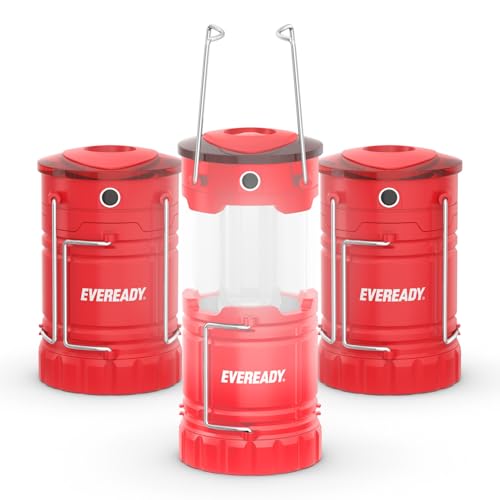 Eveready LED Camping Lantern 360 PRO (3-Pack), Super Bright Tent Lights, IPX4 Water Resistant LED Lanterns for Power Outage Hurricane Preparedness, (Batteries Included) - color: Red, size: 3 Pack