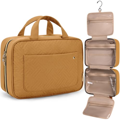 BAGSMART Toiletry Bag Travel Bag with Hanging Hook, Water-resistant Makeup Cosmetic Bag Travel Organizer for Accessories, Shampoo, Full-size Container, Toiletries (Brownstone Yellow, Large) - color: Brownstone Yellow, size: Large