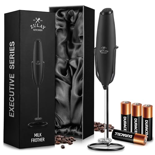 Zulay Kitchen Executive Series Milk Frother Wand - Upgraded & Improved Stand - Ideal Coffee Gift - Coffee Frother Handheld Foam Maker For Lattes - Electric Milk Frother Handheld For Cappuccino - color: All Must Go Gift Box Black, size: Z1 Motor + Batterie