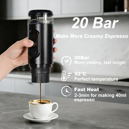 Portable Electric Espresso Machine Travel Coffee Maker 20 bar Mini Espresso Self-Heating Car Coffee Maker Compatible with Ground Coffee & NS Capsule for Camping RV Hiking Offic, Black - color: Black
