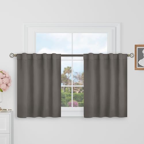 BGment Short Blackout Curtains 30 Inch Length for Small Windows - 34 x 30 inch Curtains Rod Pocket and Back Tab Thermal Insulated Room Darkening Curtains for Kitchen/Cafe Room, 2 Panels, Grey - color: Grey, size: 34"W x 30"L (Pack of 2)