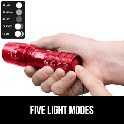 GORILLA GRIP Powerful LED Tactical Flashlight, 750 FT High Lumens 5 Adjustable Modes, Water Resistant, Ultra Bright Zoom Flashlights, Small Mini Flash Light, Camping, Night Dog Walking, Red - color: Red