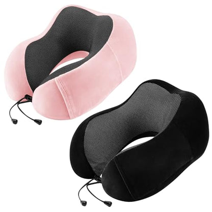 urnexttour Neck Pillow Airplane-2 Pack Memory Foam Travel Pillow, Soft Support Travel Neck Pillow for Travelling, Sleeping Rest, Car, Train and Home Use (Black&Pink) - color: Black&pink