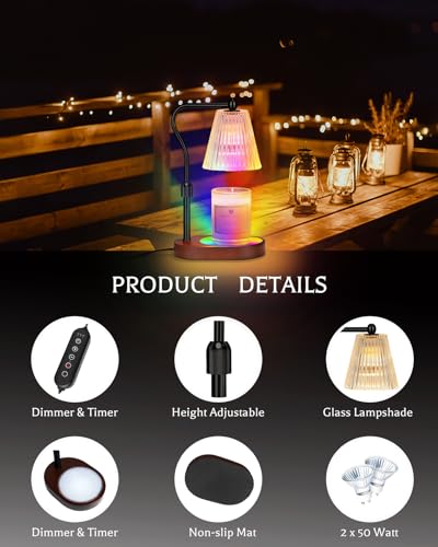 Engpure Candle Warmer Lamp with 7 LED Colors Lamp,Candle Warmer with Timer Dimmer Adjustable Height,Christmas Gift for Women Mom,Birthday Gifts for Women Mom - color: Black with RGB