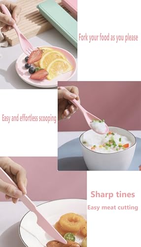 Wheat Straw Utensils Set with Case, Reusable Travel Cutlery Knife Fork Spoon, BPA-Free Portable Flatware for Camping, Hiking & Picnic (Pink) - color: Pink
