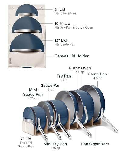 Caraway Deluxe Non-stick Ceramic Cookware Set (16 Piece) Pots, Frying Pans, Lids and Kitchen Storage - PFAS & PFOA Free - Oven Safe Pan Set & Compatible with All Stovetops - Navy - size: 16pc Set