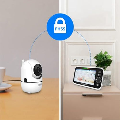 HelloBaby Upgrade 5’’ Baby Monitor with 30-Hour Battery, 2 Cameras Pan-Tilt-Zoom, 1000ft Range Video Audio Baby Monitor No WiFi, VOX, Night Vision, 2-Way Talk, 8 Lullabies and Temperature - size: 5 inch (Dual Cam)