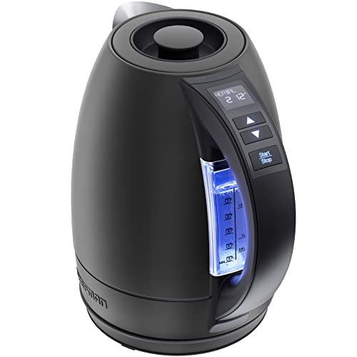 Chefman Electric Tea Kettle, 1.8 Liter Hot Water Electric Kettle Temperature Control Water Boiler with 5 Presets, Tri-Colored LED Lights, Keep Warm, Automatic Shutoff, Black - color: Black, style: Stainless Steel