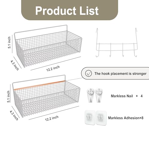 2 Pack Hanging Wall Wire Baskets,Metal Wire Storage Bin Rack for Kitchen Bathroom Shower Spice Shelf (White) - color: White