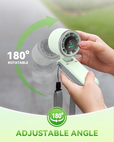 PlayHot Portable Handheld Turbo Fan, 5-Speed Personal Fan, USB-C Rechargeable Fan Up to 12 Hours, 3 IN 1 Hand Fan with Air Turbo Tech Cooling, Travel Fan for Cruise, Beach, Gifts for Women (Green) - color: Green