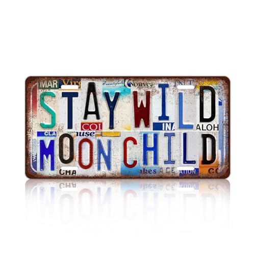 Vintage Wall Decor Stay Wild Moon Child License Plate | Metal Sign Tin Signs - color: plate-A-16