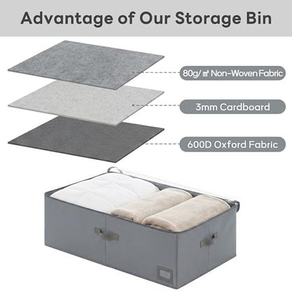10" High Capacity Under Bed Storage Bins (2-Pack, Grey), Deep 600D Heavy Duty Oxford Fabric Storage Box for King Size Comforters, Pillows & Large Blankets - size: 10-Inch (2-PACK) - Deep