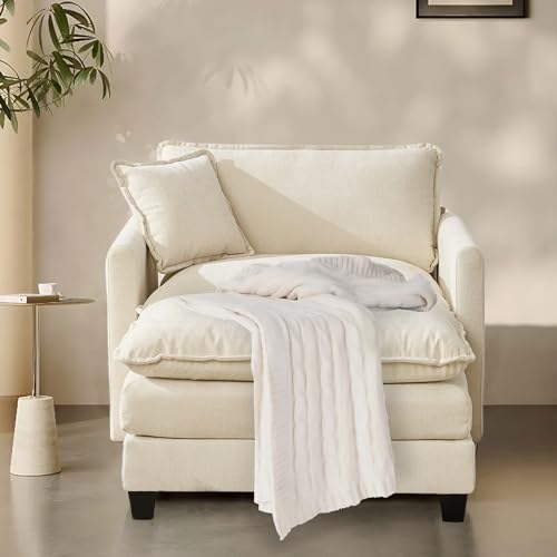 SoarFlash Chenille Sectional Sofa, Comfy Modular Single Sofa with Ottoman, Modern Recliner Deep Seat Sofa Set for Living Room,Beige - color: Beige, size: 1 Seat+1 Ottoman