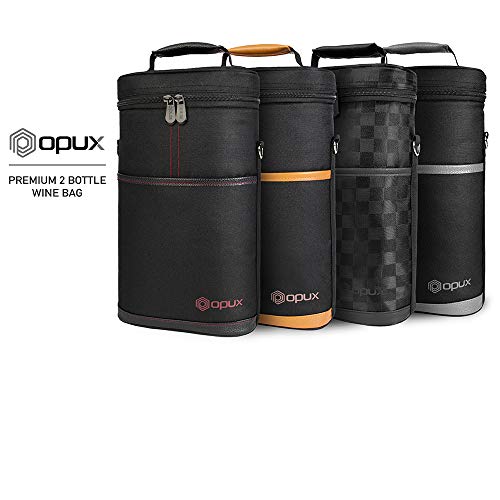 opux 2 Bottle Wine Carrier Tote, Insulated Leakproof Wine Cooler Bag, Wine Travel Bag Tote for Picnic BYOB Beach, Portable Wine Bottle Carrying Case, Gift for Wine Lover Women Men Christmas, Black - color: Black