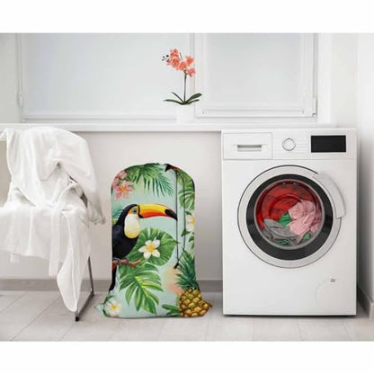 Swono Toucan Birds Laundry Bags 28" x 40", Tropical Palm Leaves Pineapple Hibiscus Versatile - Multi Use, Football Grid Oxford Cloth Machine Washable, Exotic - color: Toucan Birds