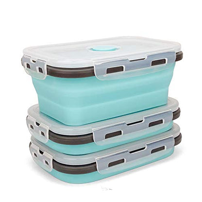 CARTINTS Set of 3 Collapsible Food Storage Containers with Lids, Collapsible Silicone Bowls, Silicone Lunch Containers, For Meal Prep, Camping, Travel, Microwave and Freezer Safe,500ml,Blue - color: Blue
