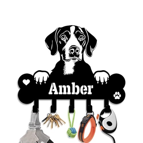NIWAHO Dog Leash Holder for Wall Personalized - German Shorthaired Pointer Custom Metal Sign with Bone Key Hooks, Entryway Mudroom Organizer Rack, Pet Room Decor - color: German Shorthaired Pointer