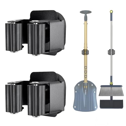 Upgraded Magnetic Broom and Mop Holder Wall Mount, Space-Saving Heavy Duty No Drill Over the Door Broom Gripper RV Camper Wall Organizer,Black,2 Pcs - size: 2 Pcs