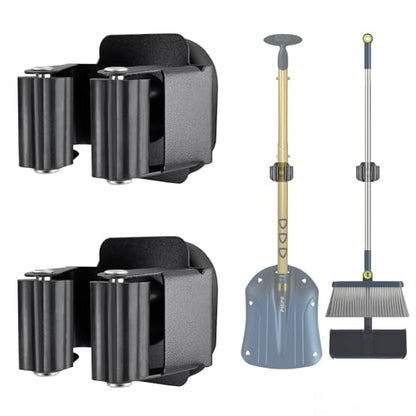 Upgraded Magnetic Broom and Mop Holder Wall Mount, Space-Saving Heavy Duty No Drill Over the Door Broom Gripper RV Camper Wall Organizer,Black,2 Pcs - size: 2 Pcs