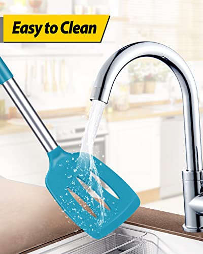 Pack of 2 Silicone Solid Turner, Non Stick Slotted Kitchen Spatulas, High Heat Resistant BPA Free Cooking Utensils, Ideal Cookware for Fish, Eggs, Pancakes(Blue) - color: Blue