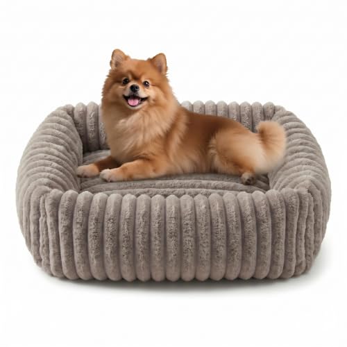 FURTIME Dog Bed for Small Medium Dog, Washable Orthopedic Pet Bed with Removable Cover, Rectangle Soft Calming Sleeping Puppy Bed Durable Pet Cuddler with Anti-Slip Bottom - color: Khaki, size: M (25"x21"x7")