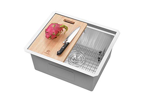 STARSTAR Workstation Ledge Undermount Single Bowl 304 Stainless Steel Kitchen Sink, With Grid, Colander, Cutting Board (21 x 18) - size: 21 x 18