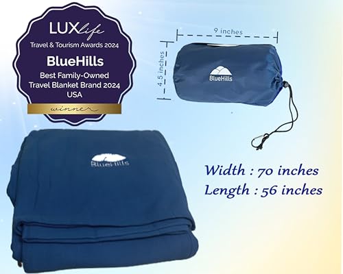 BlueHills Ultra Compact Travel Blanket 2 Pack Large Soft Cozy Portable Blanket Sheet with Carry Case and for Flight Airplane Car Layover Camping Hotel Blue C203-2PK-Navy - color: C201-2pk-navy
