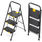 KINGRACK 3 Step Ladder, Sturdy Steel Step Stool with Safe-Lock Design, Handrail, Anti-Slip Wide Pedals, Pass 800lbs Load Testing, Folding Portable Ladder for Multi-Purpose, Home, Kitchen, Black - size: 3-Step