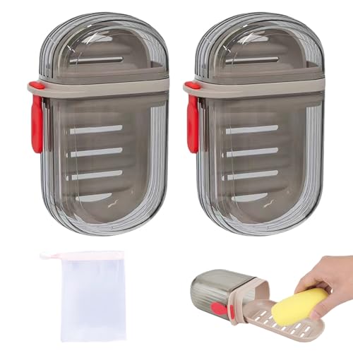 2 Pcs Travel Soap Case, Leak-Proof Bar Soap Travel Case with Lid Soap Box Holder with Drainage Layer, Portable Soap Container for Traveling, Bathroom, Gym, Camping, Outdoor - Clear
