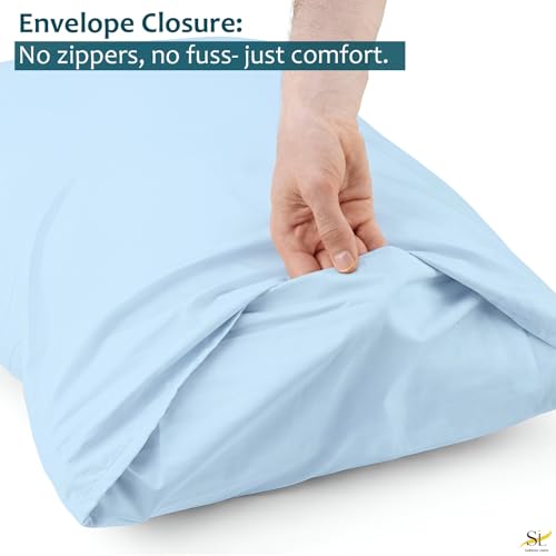 Pillow Cases - Set of 2, Light Blue Solid Standard/Queen (20" X 30") - Pillow Covers Made of 100% Cotton - 300 Thread Count Super Soft and Breathable Sateen Weave Pillowcases. - color: Light Blue Solid, size: Standard/Queen (20"X30")