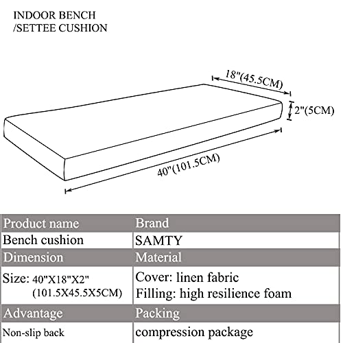 Khaki Bench seat Chair Pads Non-Slip Rubber Back Indoor Swing /Settee Cushion 40'' x 18'' x 2'' (101.6 x 45.7 x 5.08cm) - color: Khaki, size: 40"x18"x2"