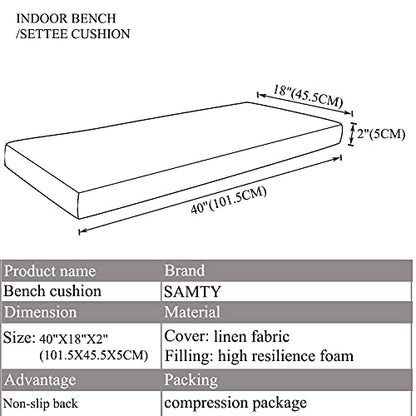Khaki Bench seat Chair Pads Non-Slip Rubber Back Indoor Swing /Settee Cushion 40'' x 18'' x 2'' (101.6 x 45.7 x 5.08cm) - color: Khaki, size: 40"x18"x2"