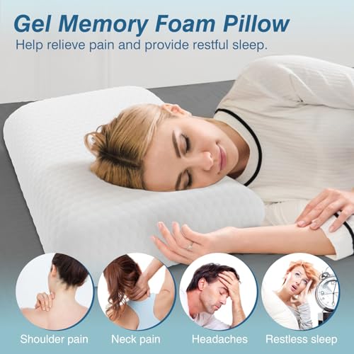 DUMOS Memory Foam Pillows for Sleeping 2 Pack, Bed Pillows for Adults with Washable Cover and Breathable Mesh, Gel Cooling Pillow for Back and Side Sleeper Support, White - size: 2 Pack