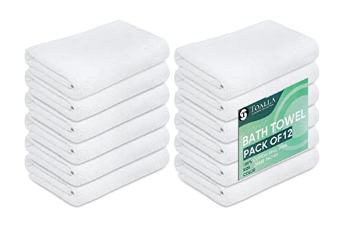 White Bath Towels (Pack of 12 - 20x40 Inches - 100% Cotton - Economy - Lightweight - Quick Drying - Bulk Sets) - color: White, size: Bath Towel - Pack of 12 - 20x40 Inches