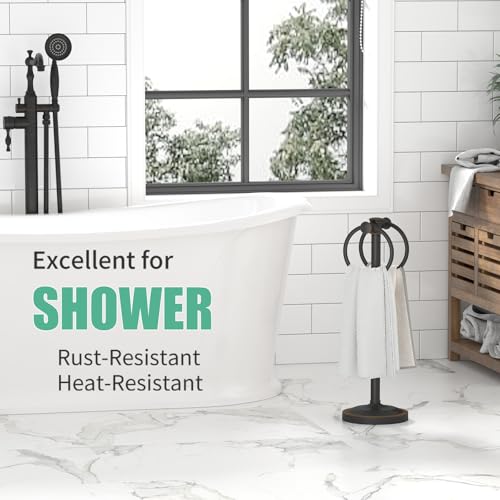 Hoimpro 17 Inch Oil Rubbed Bronze Stainless Steel Free Standing Towel Rack Bar, Double Stand Towel Ring Hand Towel Holder Hanger, Towel Hardware for Bathroom Vanity Kitchen Countertops - color: Oil Rubbed Bronze