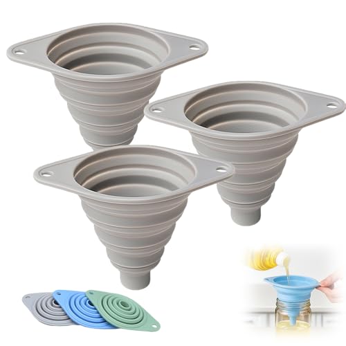 Kitchen Funnel Set 3 Pack, Collapsible Silicone Funnels for Filling Water Bottles & Small Bottles | Food-Grade, Easy Clean & Space-Saving (Gray) - color: gray