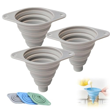 Kitchen Funnel Set 3 Pack, Collapsible Silicone Funnels for Filling Water Bottles & Small Bottles | Food-Grade, Easy Clean & Space-Saving (Gray) - color: gray