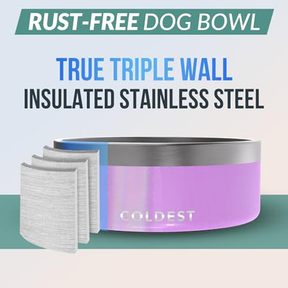 Coldest Dog Bowl - Anti Rust Metal, Non Slip, 3 Layers Insulated Stainless Steel Dog Bowls - Spill Proof & Heavy Duty - Water Bowl for Dogs, Cats, Dish Washer Safe (64 oz, Saturns Purple Glitter) - color: Saturns Purple Glitter, size: 64 oz