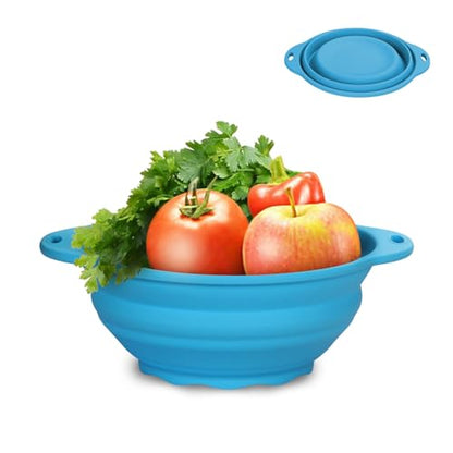 Collapsible Silicone Mixing Bowl - 1800ml(60 fl oz) - BPA Free, Dishwasher Safe, Non-Slip Base Salad Bowls for Kitchen, Camping & Travel (Blue) - color: Blue