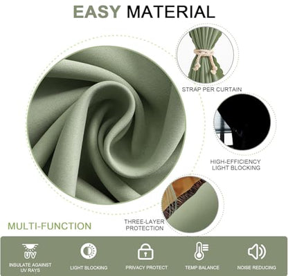 Self Adhesive Curtains - No Drilling, No Rod, Easy to Install Blackout Curtains for Window Blinds,Bedroom(Sage Green 35 * 59in-1P) - color: Sage Green, size: 35"W x 59"L (Pack of 1)