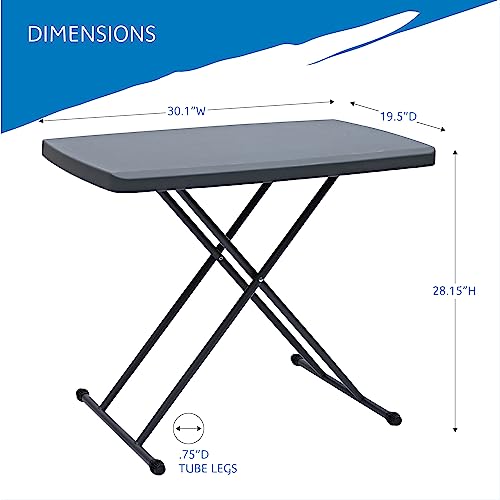 Iceberg Small Camping Personal Folding Table, Heavy Duty Utility Table, Adjustable Height, Charcoal, 19.5” L x 30” W x 28" H - color: Charcoal