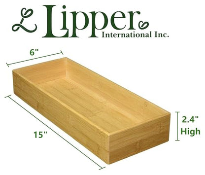 Lipper International 8386 Bamboo Wood Stacking Drawer Organizer Box, 15" x 6" - size: Extra Large, 15" x 6"