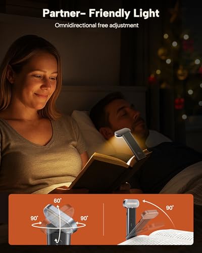 86lux Book Light, Reading Light for Book in Bed, USB Rechargeable LED Night Light with 3 Colors & Stepless Dimming, Aluminum Alloy Bookmark Light for Book Lovers, Technology Black - color: Technology Black