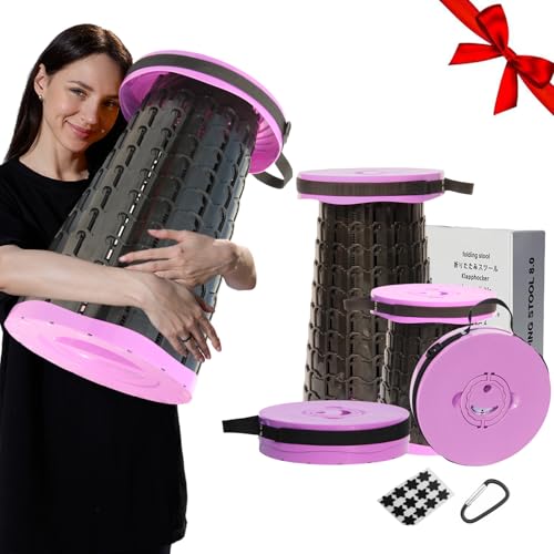 ALEVMOOM Upgraded 19.7" Portable Collapsible Folding Stool Retractable Telescoping Foldable Stool for Adults Heavy Duty Camping Sturdy with Max Load Capacity 1000lbs for Outdoor Fishing Hiking BBQ - color: Light Purple, size: XX-Large